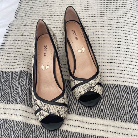 PORTIA Leather Snakeskin Heels Pumps - Picture 2 of 7